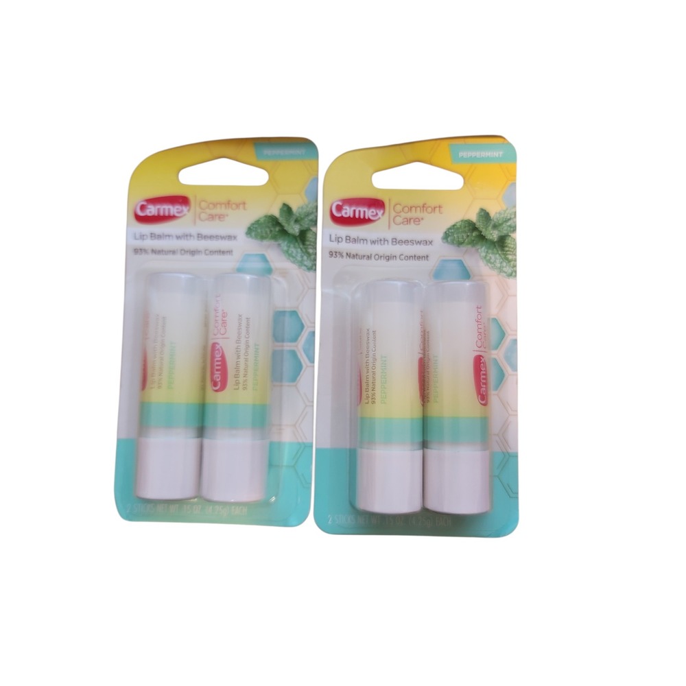 Carmex Comfort Care Lip Balm with‎ Beeswax Peppermint Naturally Moisturizing 2ct